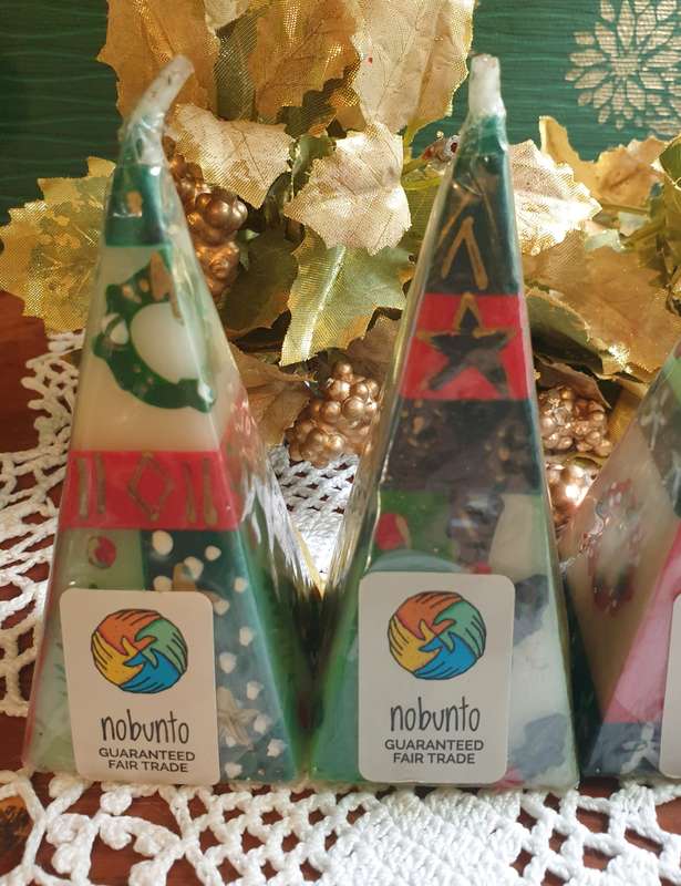 4 hand painted Christmas pyramid candles