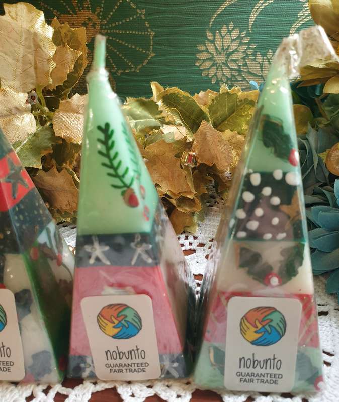 4 hand painted Christmas pyramid candles