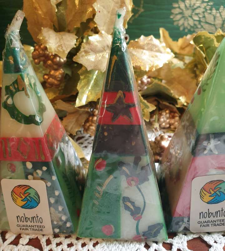 4 hand painted Christmas pyramid candles
