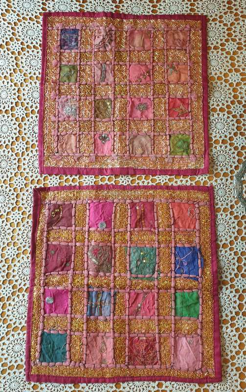 Two Handmade Indian Patchwork Cushion Covers