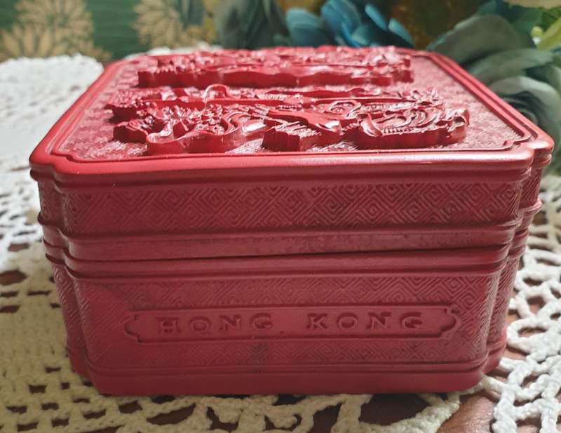 The Peninsula Hotel Hong Kong Carved Faux Cinnabar Asian Red Soap/Trinket Box