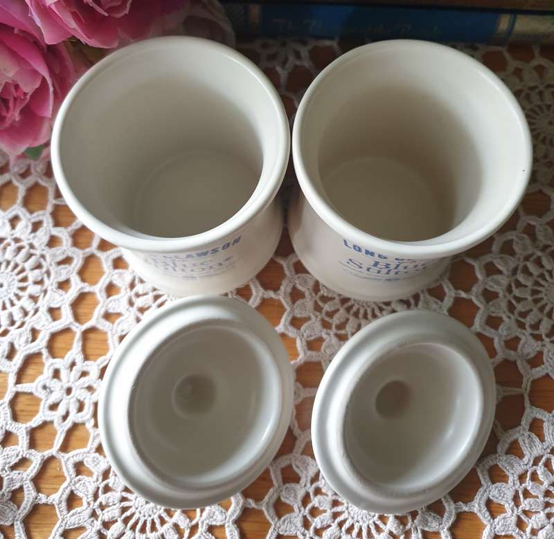 Vintage Blue Stilton Cheese Pot, London Pottery Storage Jar | SET |