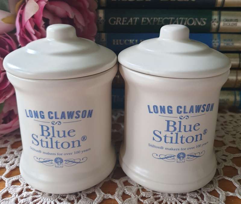 Vintage Blue Stilton Cheese Pot, London Pottery Storage Jar | SET |