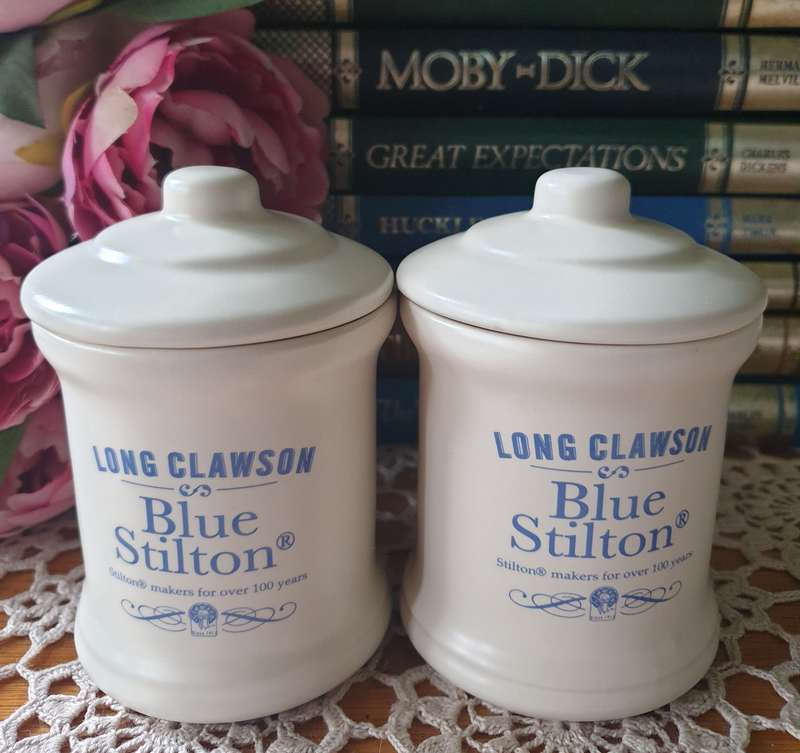 Vintage Blue Stilton Cheese Pot, London Pottery Storage Jar | SET |
