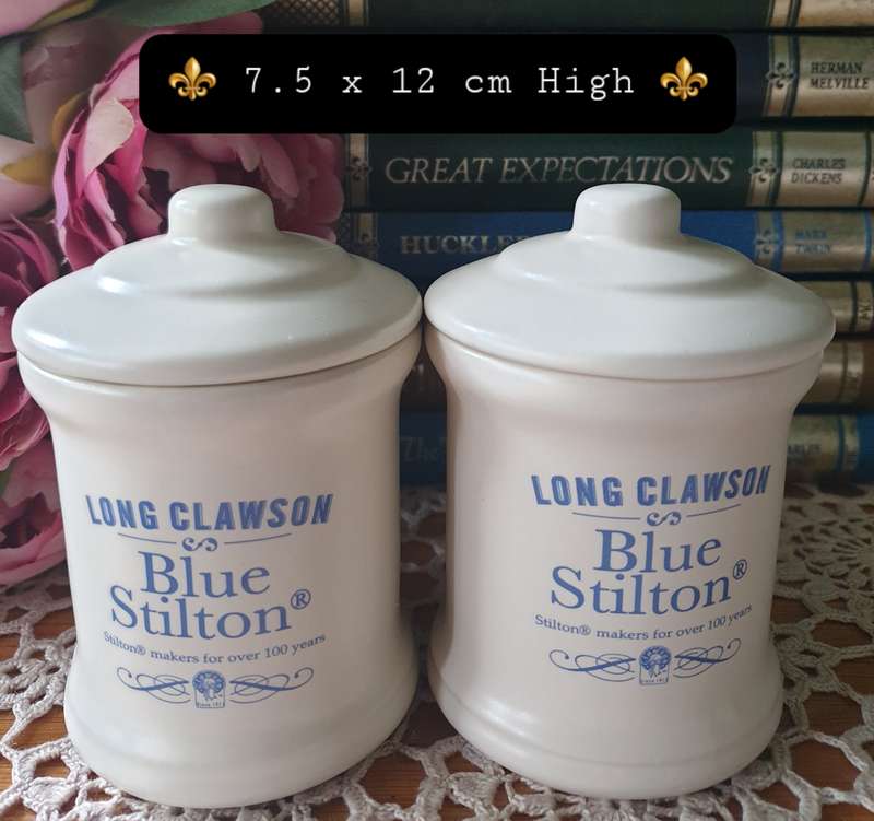 Vintage Blue Stilton Cheese Pot, London Pottery Storage Jar | SET |
