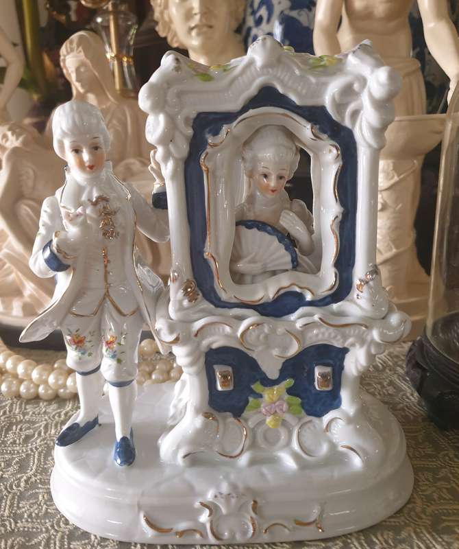 Porcelain Figure Man & Woman In  Blue White Gilded