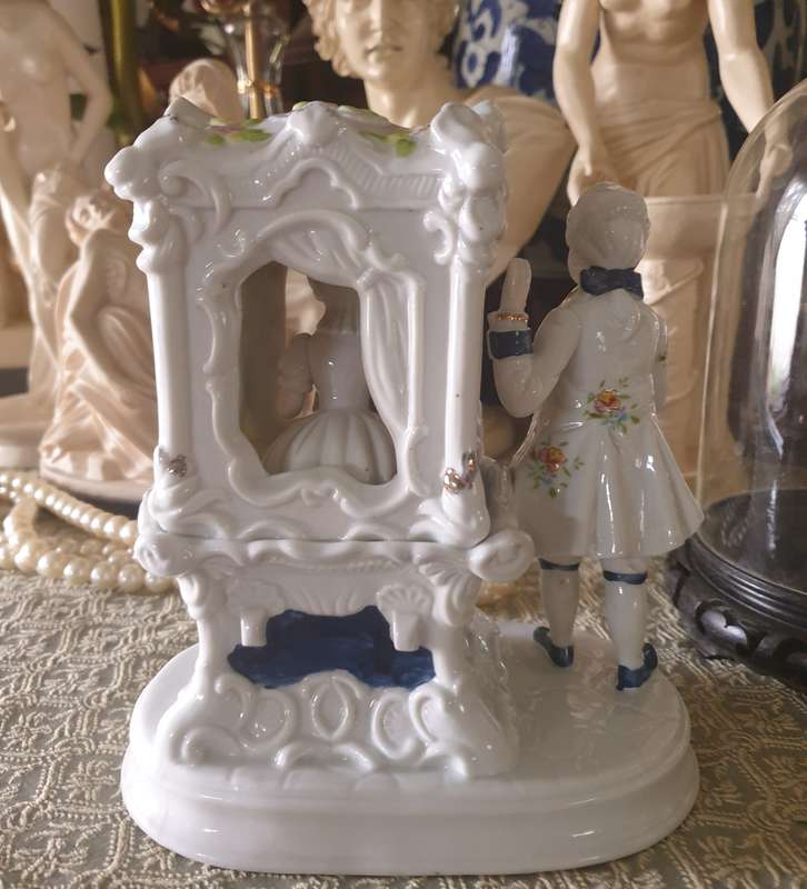 Porcelain Figure Man & Woman In  Blue White Gilded
