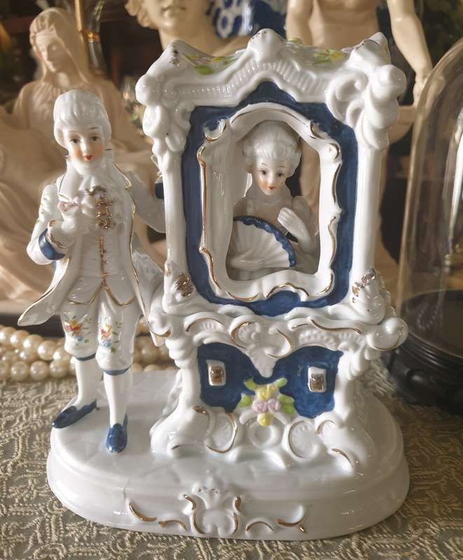 Porcelain Figure Man & Woman In  Blue White Gilded