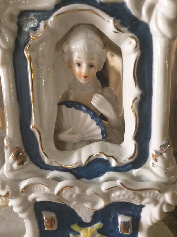 Porcelain Figure Man & Woman In  Blue White Gilded