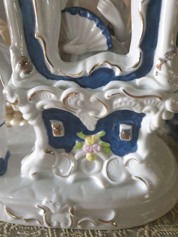 Porcelain Figure Man & Woman In  Blue White Gilded
