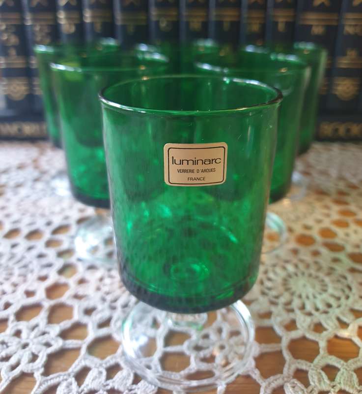 6 Luminarc Verrerie d'arques Arcoroc France Green Pedestal Glass