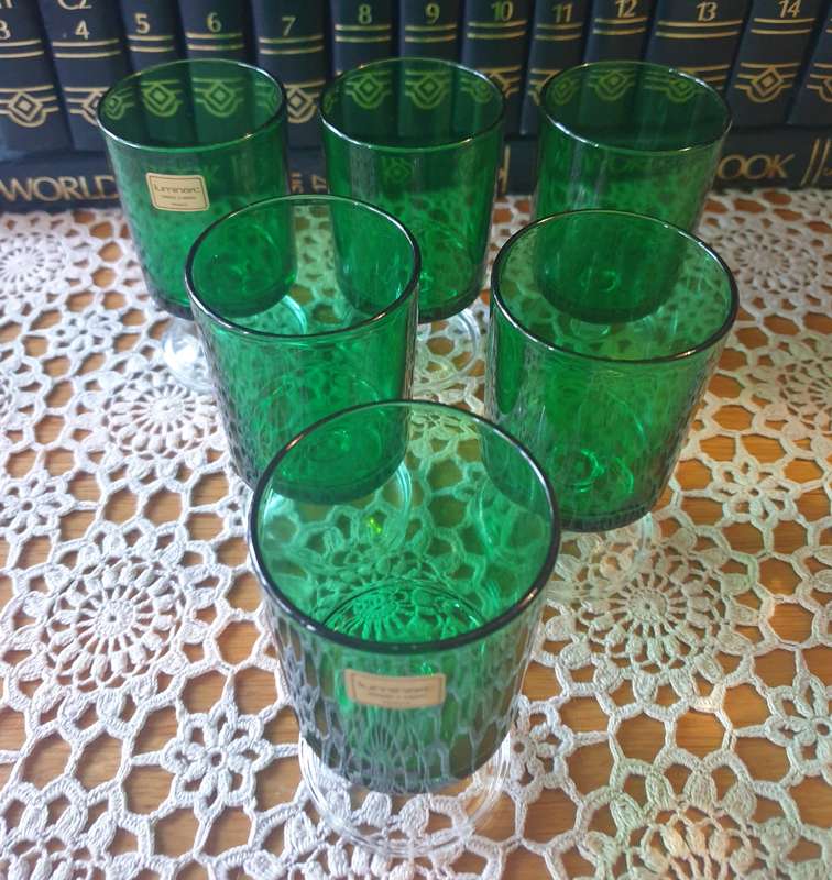6 Luminarc Verrerie d'arques Arcoroc France Green Pedestal Glass