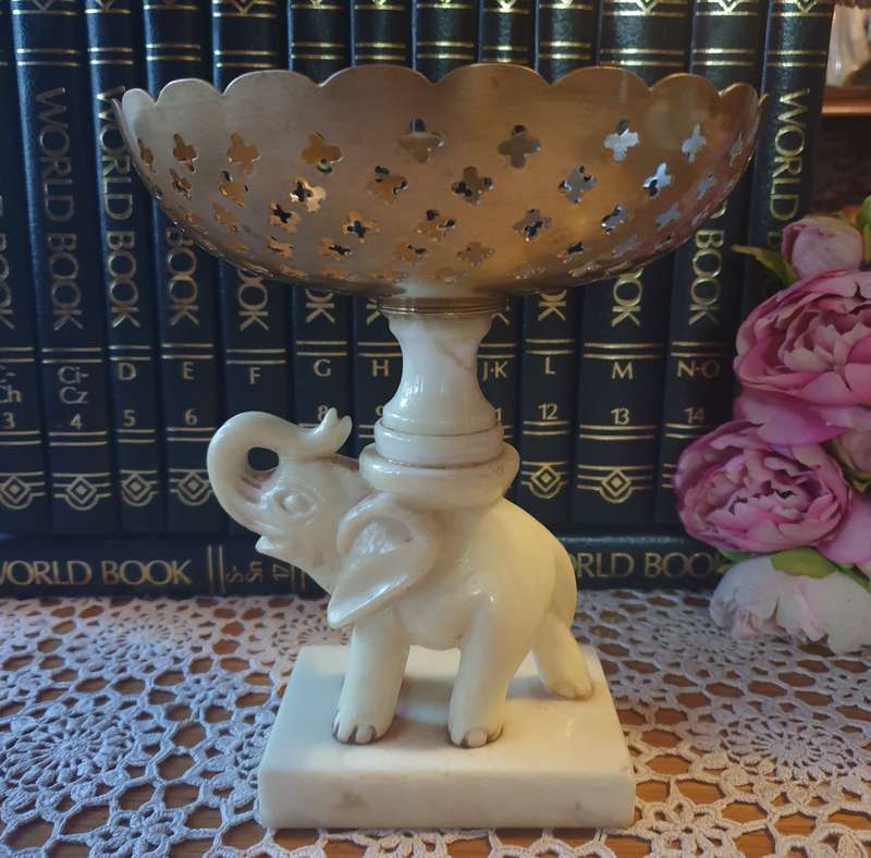 Marble elephant | brass bowl |