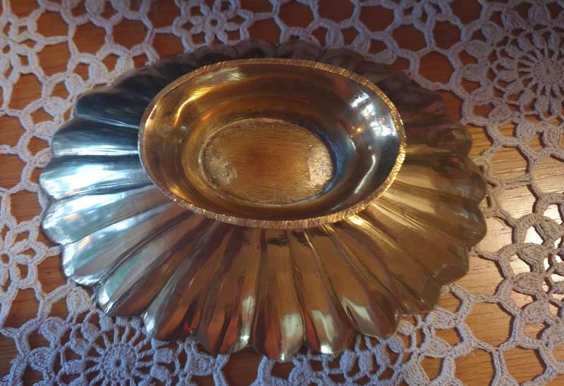 Brass Pedestal Bowl, Footed Trinket Dish, Scalloped Edge Jewelry Tray, Vintage Scallop Solid Brass B