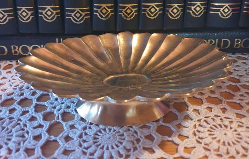 Brass Pedestal Bowl, Footed Trinket Dish, Scalloped Edge Jewelry Tray, Vintage Scallop Solid Brass B