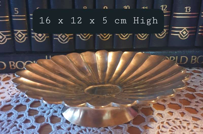 Brass Pedestal Bowl, Footed Trinket Dish, Scalloped Edge Jewelry Tray, Vintage Scallop Solid Brass B