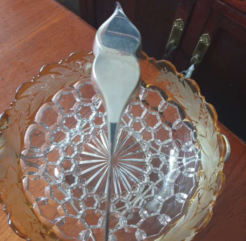 Vintage Cut Glass Honeycomb Thumbprint Serving Bowl  | EPNS BASKET |