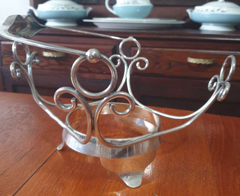 Vintage Cut Glass Honeycomb Thumbprint Serving Bowl  | EPNS BASKET |