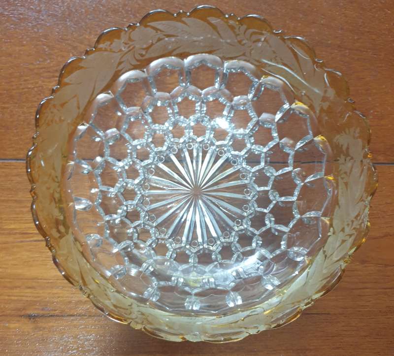 Vintage Cut Glass Honeycomb Thumbprint Serving Bowl  | EPNS BASKET |