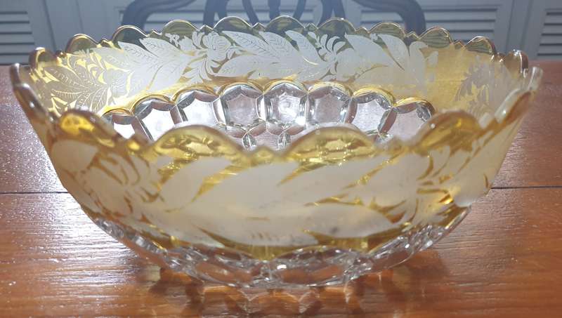 Vintage Cut Glass Honeycomb Thumbprint Serving Bowl  | EPNS BASKET |