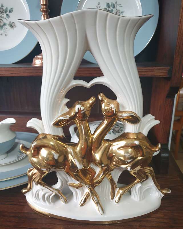 VINTAGE ITALIAN DEER ORNAMENT VASE | 24 CT GOLD | 02