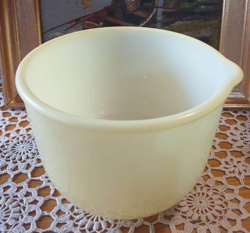 Vintage Glasbake Milk Glass Yellow Mixing Bowl For Sunbeam Mixer