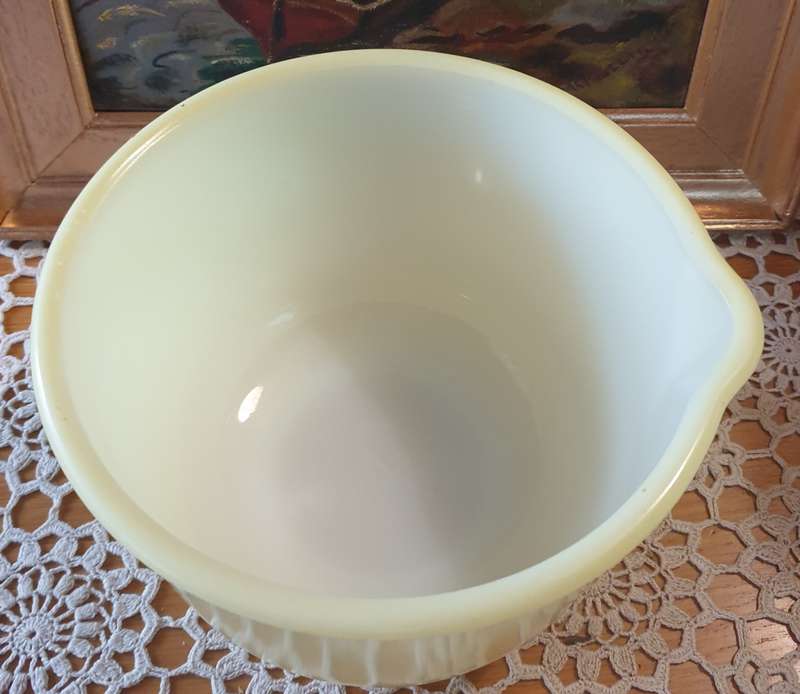 Vintage Glasbake Milk Glass Yellow Mixing Bowl For Sunbeam Mixer