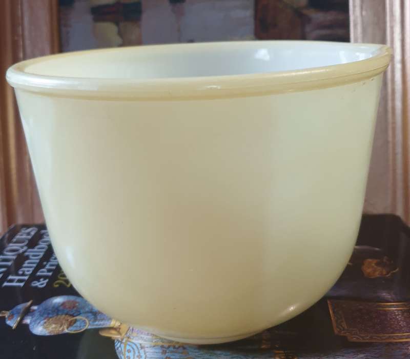 Vintage Glasbake Milk Glass Yellow Mixing Bowl For Sunbeam Mixer