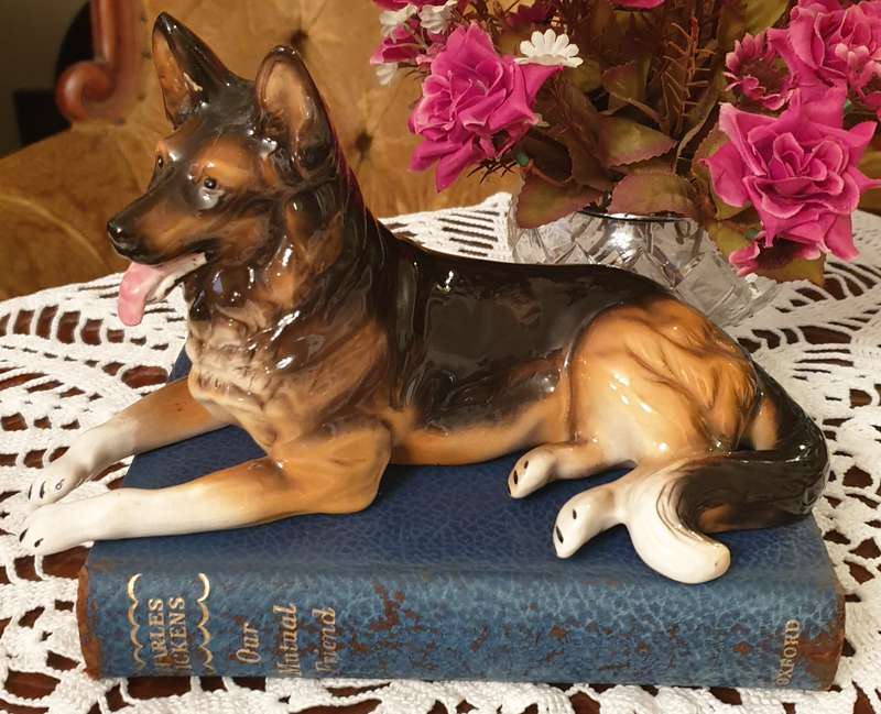Vintage German Shepherd Dog Figurine, Andrea by SADEK, Porcelain Dog Statue, Large German Shepherd,