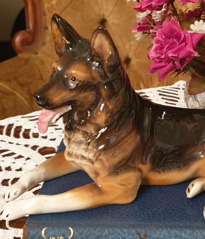 Vintage German Shepherd Dog Figurine, Andrea by SADEK, Porcelain Dog Statue, Large German Shepherd,