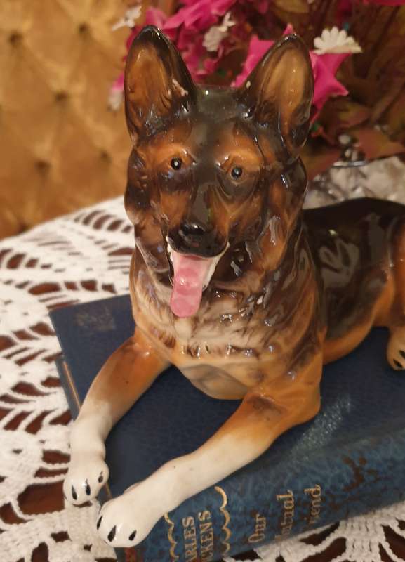 Vintage German Shepherd Dog Figurine, Andrea by SADEK, Porcelain Dog Statue, Large German Shepherd,