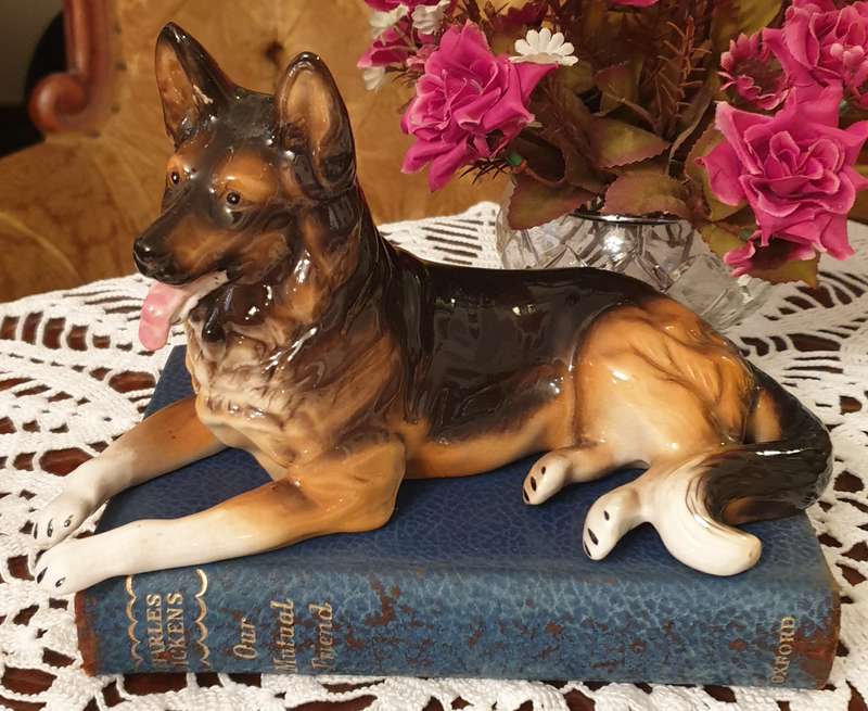 Vintage German Shepherd Dog Figurine, Andrea by SADEK, Porcelain Dog Statue, Large German Shepherd,