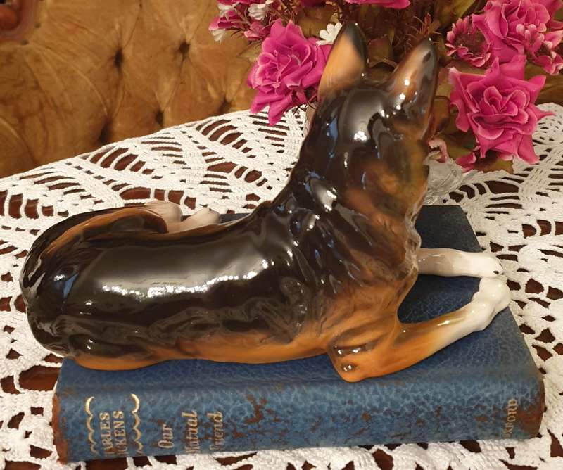 Vintage German Shepherd Dog Figurine, Andrea by SADEK, Porcelain Dog Statue, Large German Shepherd,