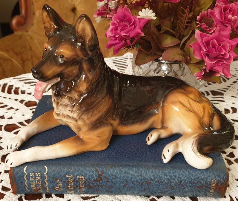 Vintage German Shepherd Dog Figurine, Andrea by SADEK, Porcelain Dog Statue, Large German Shepherd,