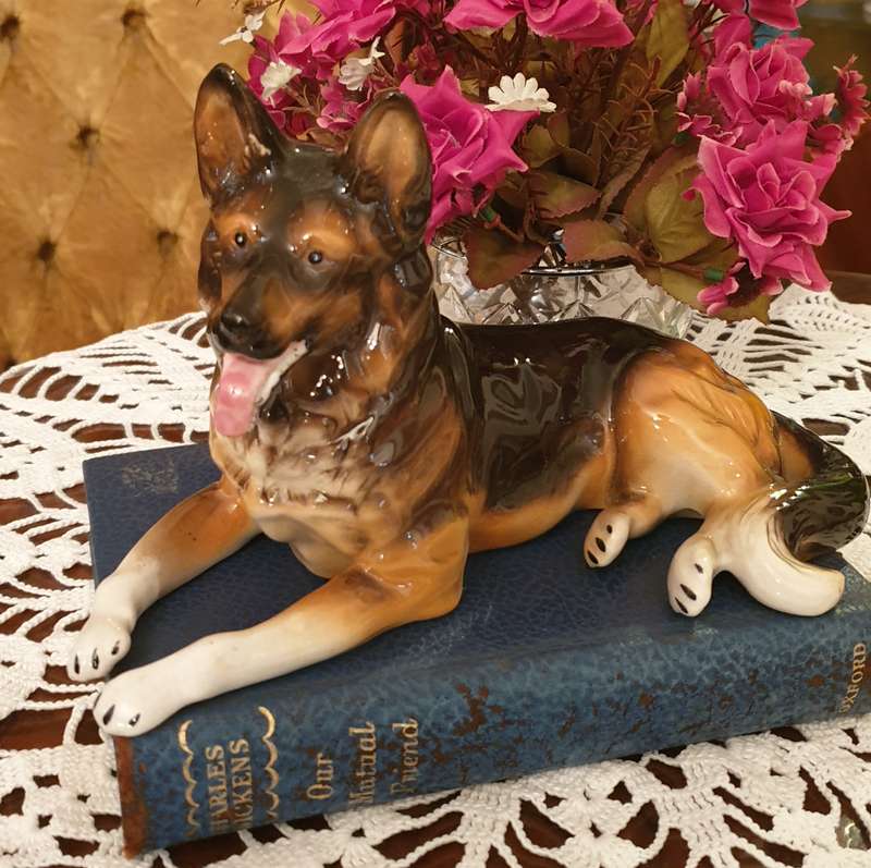 Vintage German Shepherd Dog Figurine, Andrea by SADEK, Porcelain Dog Statue, Large German Shepherd,