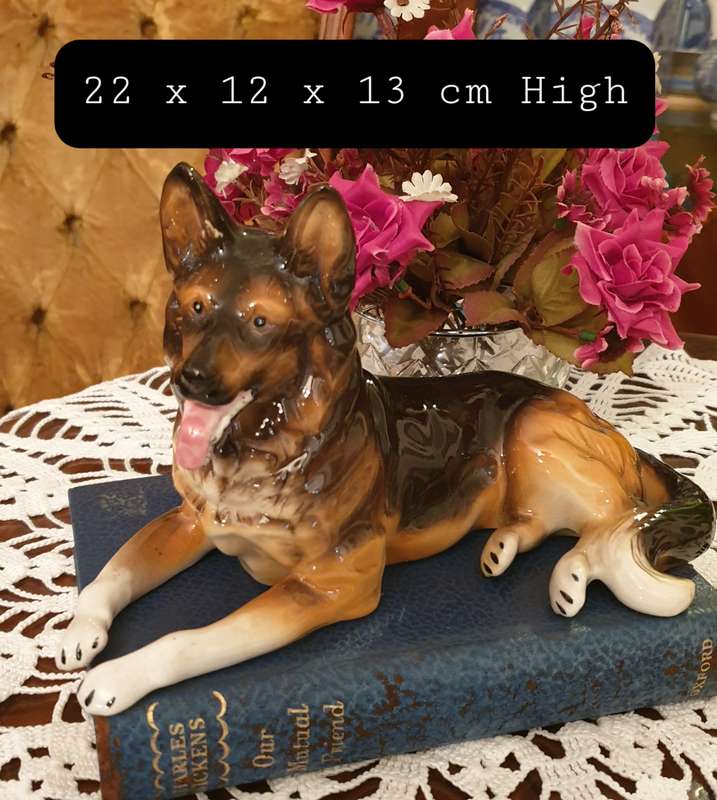 Vintage German Shepherd Dog Figurine, Andrea by SADEK, Porcelain Dog Statue, Large German Shepherd,
