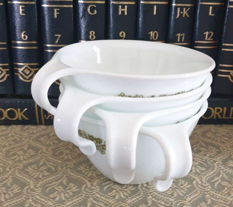4 Corelle Corning | Vintage Coffee Tea Cups & Saucers |  Mid Century |