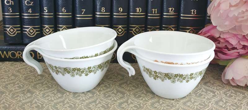 4 Corelle Corning | Vintage Coffee Tea Cups & Saucers |  Mid Century |