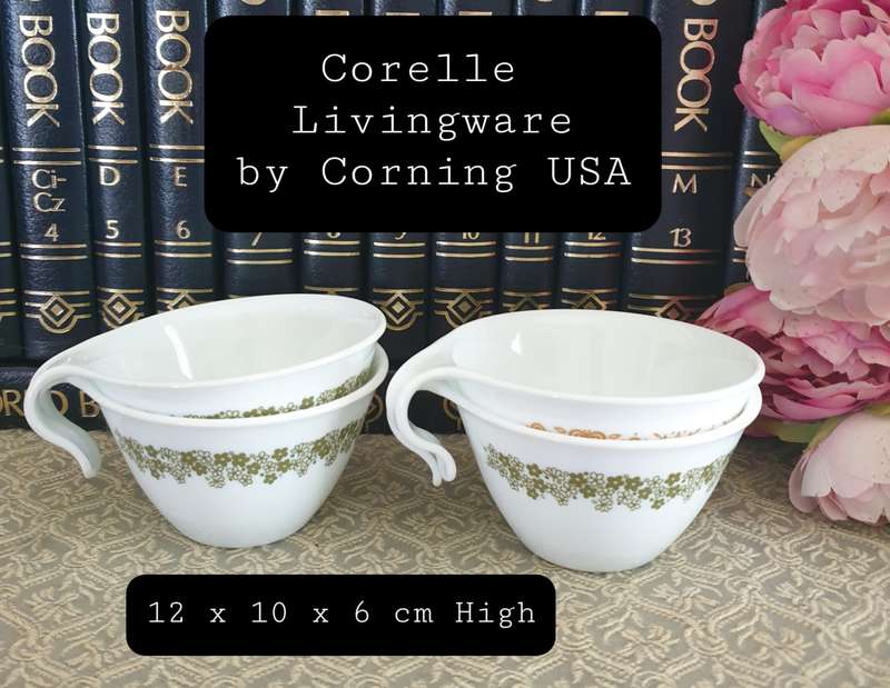4 Corelle Corning | Vintage Coffee Tea Cups & Saucers |  Mid Century |