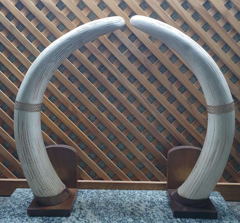 Resin Artwork | Pair of Large Faux Ivory Elephant for Household, Shrine, Altar, Decor
