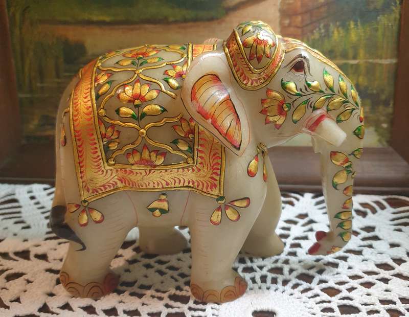 Hand-Painted Marble Elephant - A Masterpiece of Artistry on Stone