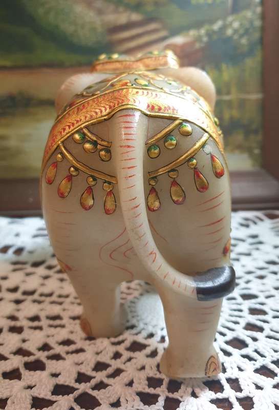 Hand-Painted Marble Elephant - A Masterpiece of Artistry on Stone