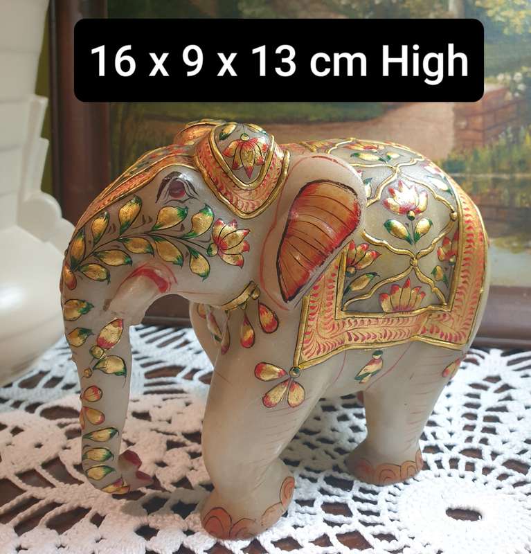 Hand-Painted Marble Elephant - A Masterpiece of Artistry on Stone