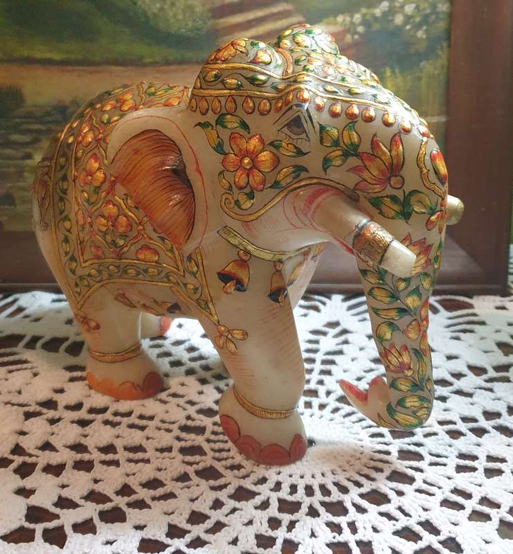Hand-Painted Marble Elephant - A Masterpiece of Artistry on Stone |02|