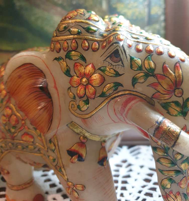 Hand-Painted Marble Elephant - A Masterpiece of Artistry on Stone |02|