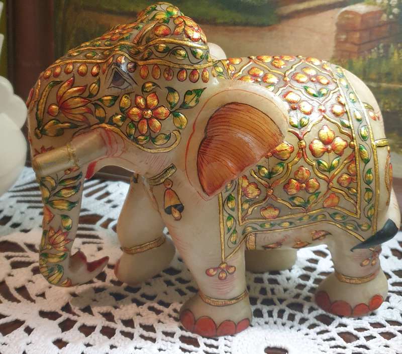 Hand-Painted Marble Elephant - A Masterpiece of Artistry on Stone |02|