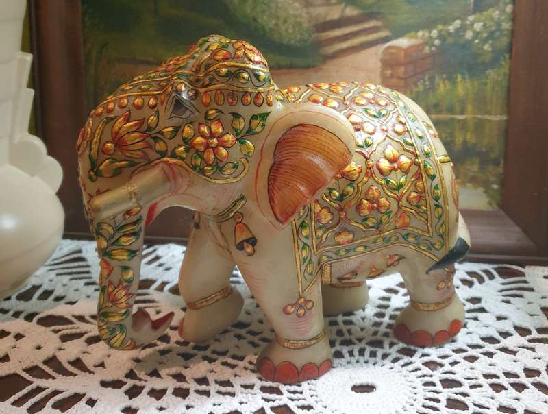 Hand-Painted Marble Elephant - A Masterpiece of Artistry on Stone |02|