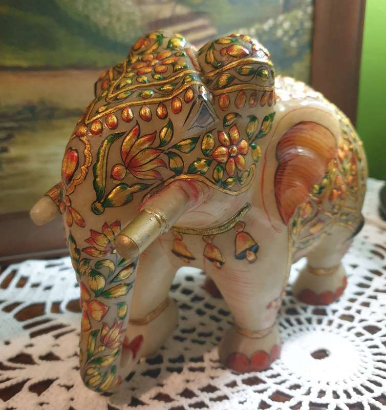 Hand-Painted Marble Elephant - A Masterpiece of Artistry on Stone |02|