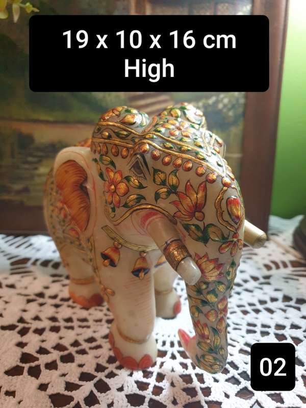 Hand-Painted Marble Elephant - A Masterpiece of Artistry on Stone |02|