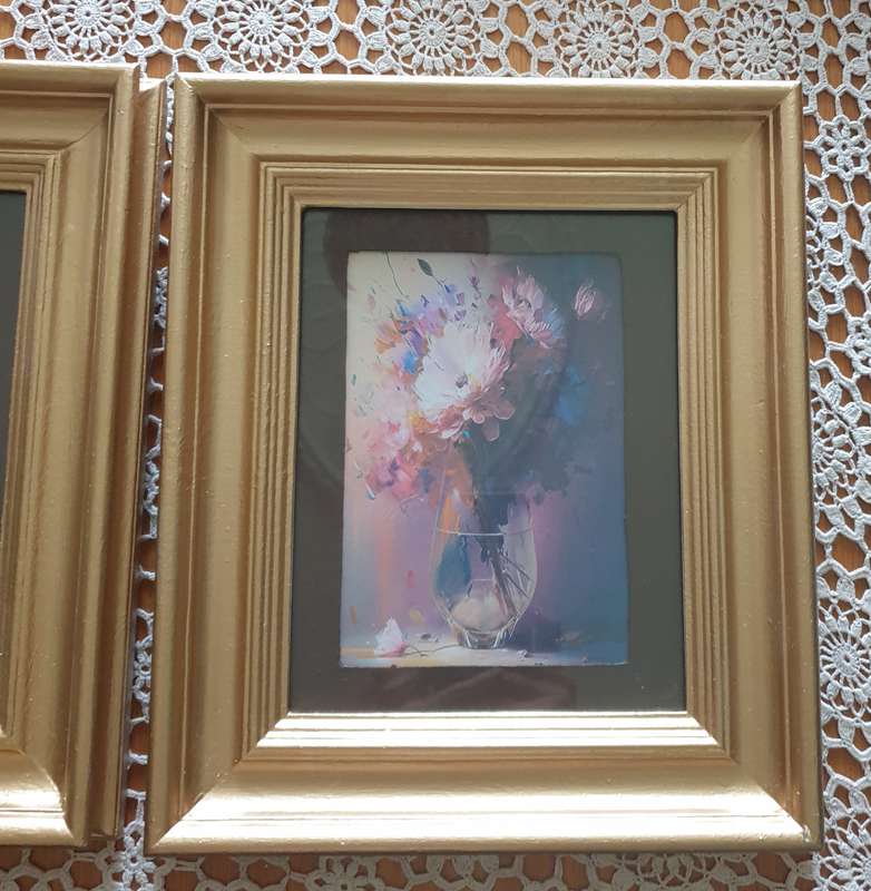 3 Wooden Painted Photo frames with Prints
